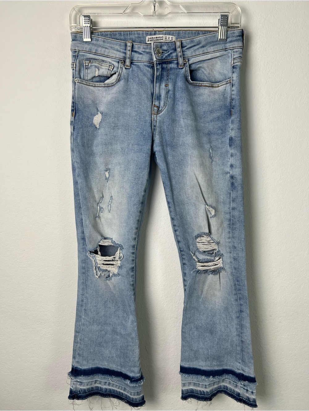 Zara Basic Z1975 Denim Distressed Flare Blue Boho Hippie Festival Jeans